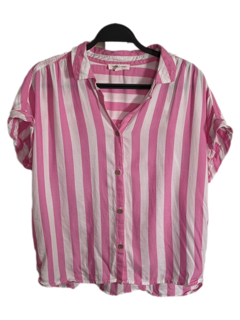 Beachlunchlounge Collection Women’s SZ M Pink & White Strip Short Sleeve Top